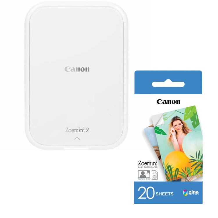 ‎Zestaw Drukarka Canon Zoemini 2 Pluto Biała + Wkłady Canon Zink ZP-2030 20 arkuszy